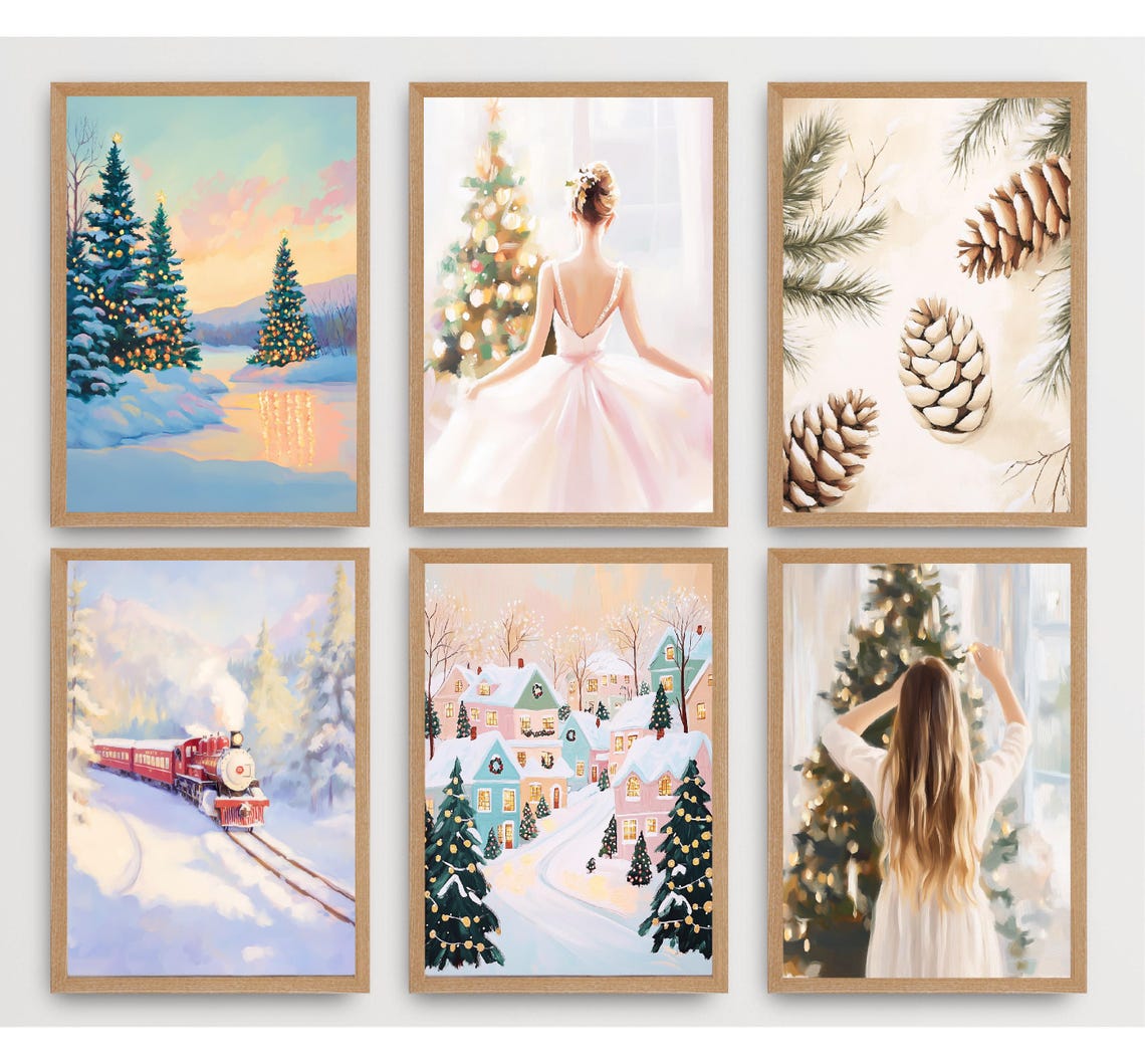 Pink Christmas Bundle 24 Prints Holiday Gallery Wall Art Set Poster - Image 4
