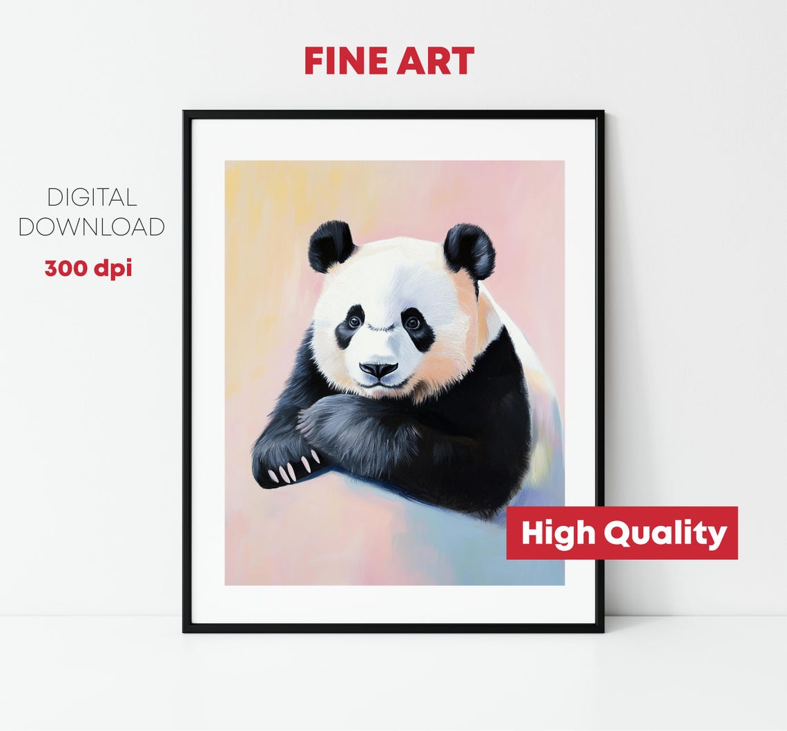 Cute Panda Bear Resting Paws Pastel Background Wildlife Poster - Image 2