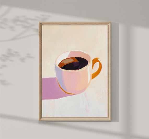 Colorful Cup Of Coffee Painting, Kitchen Decor Art Print