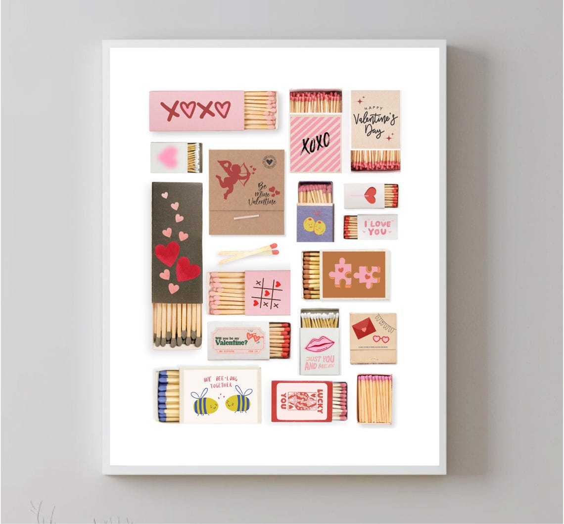 Valentine Matchbox Collection Sweet Pink Hearts Romantic Wall Art