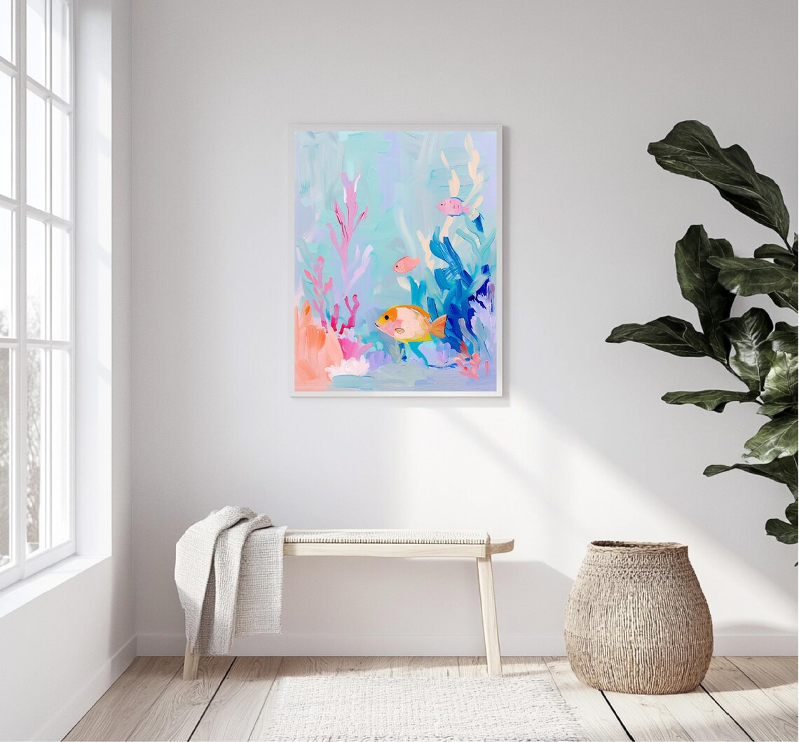 Pastel Aquarium Colorful Tropical Fish Coral Reef Underwater Art Print - Image 5