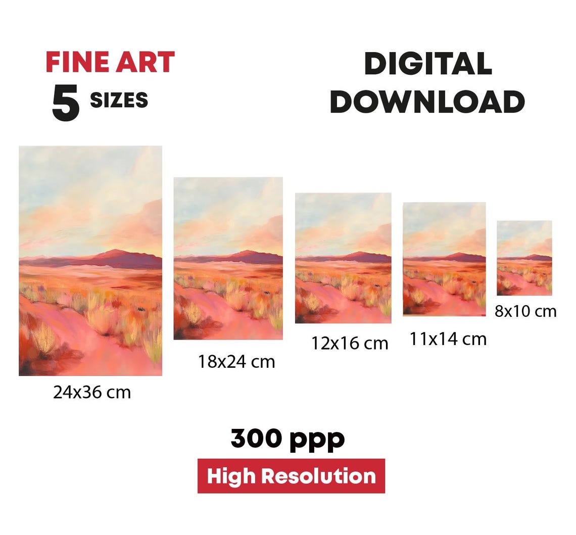 Warm Abstract Desert Plain Sunset Mesa Pastel Landscape Art Print - Image 4