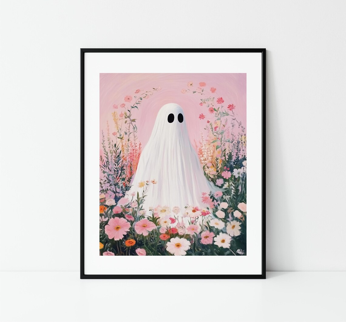 Halloween Ghost Pink Art Print, Girls Room Decor - Image 3
