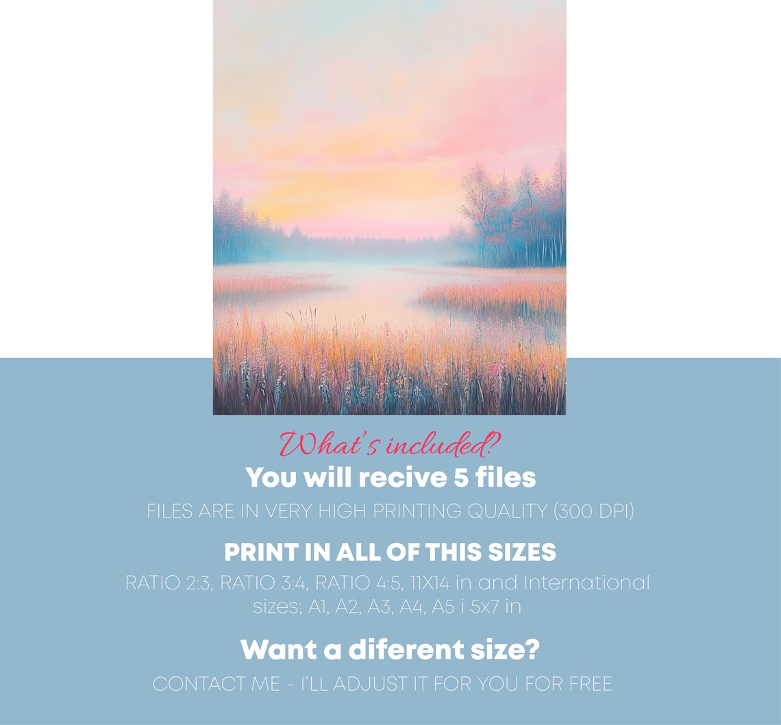 Pastel Sunrise Over Misty Lake Reeds Boho Nature Landscape Poster - Image 4