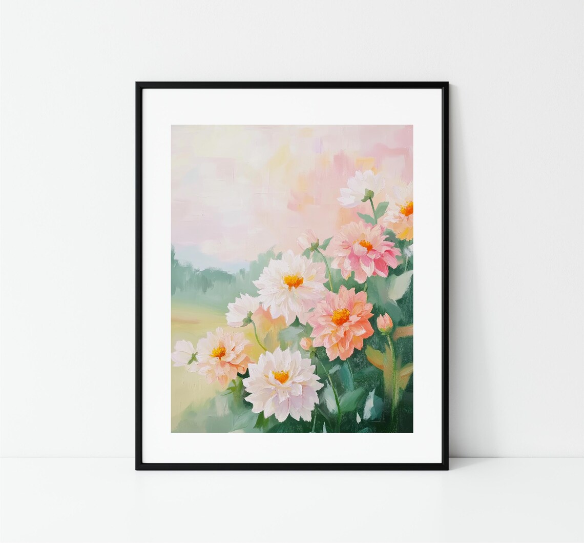 Pink White Dahlia Flowers Soft Pastel Romantic Floral Poster - Image 3