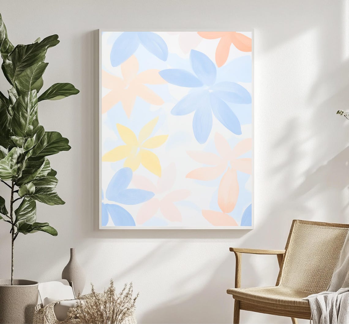 Abstract Flower Petals Blue Peach Modern Minimal Floral Art Print - Image 4