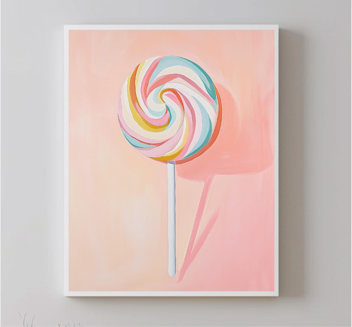 Rainbow Swirl Lollipop Pastel Pink Sweet Candy Kitchen Art Print - Image 5