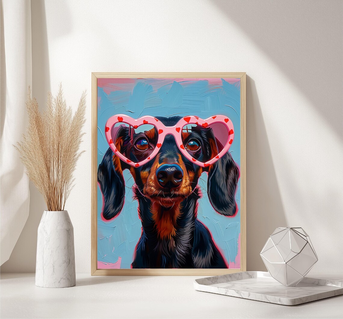 Dachshund Wearing Pink Heart Sunglasses Pop Art Dog Wall Art - Image 5