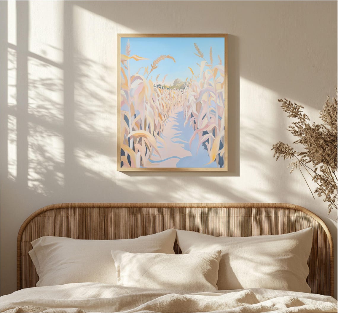 Golden Wheat Field Path Blue Sky Pastel Countryside Landscape Poster - Image 4