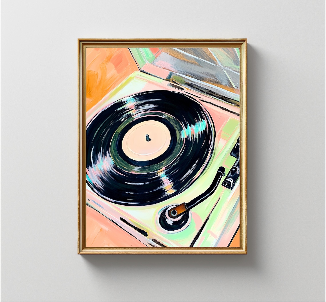 Vinyl Record Player Spinning LP Pastel Retro Music Wall Art Print - Image 4