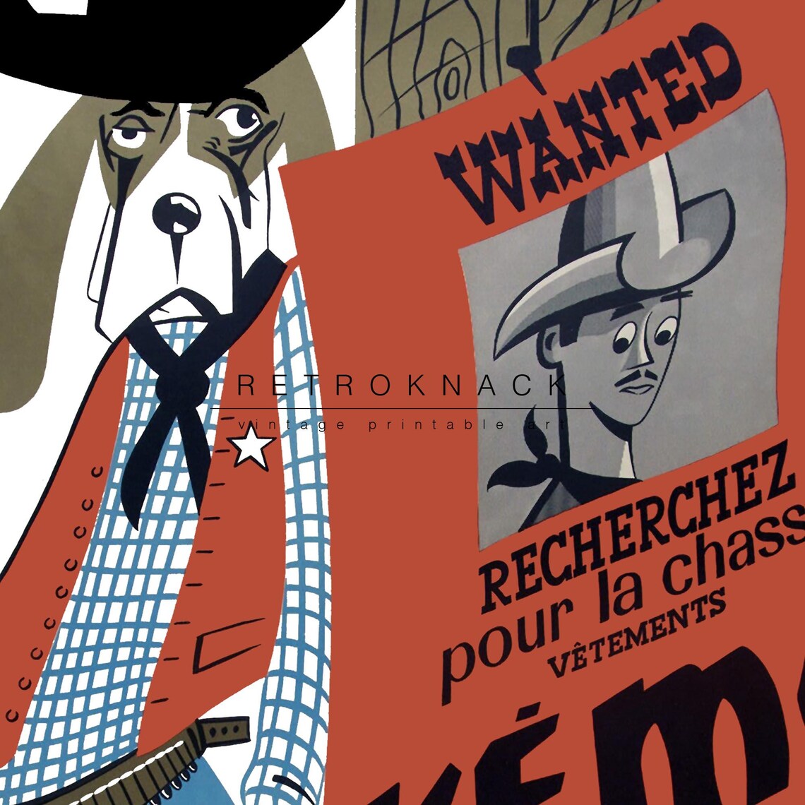 Vintage French Kemo Cowboy Dog Hunting Clothes Advertising Poster - Image 2
