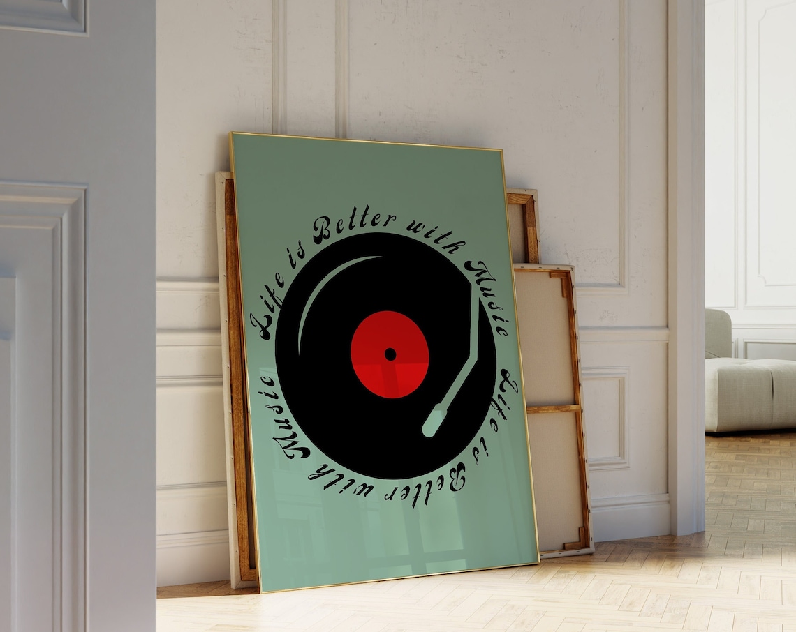 Music Wall Art Vinyl Poster Print, Retro Mid-Century