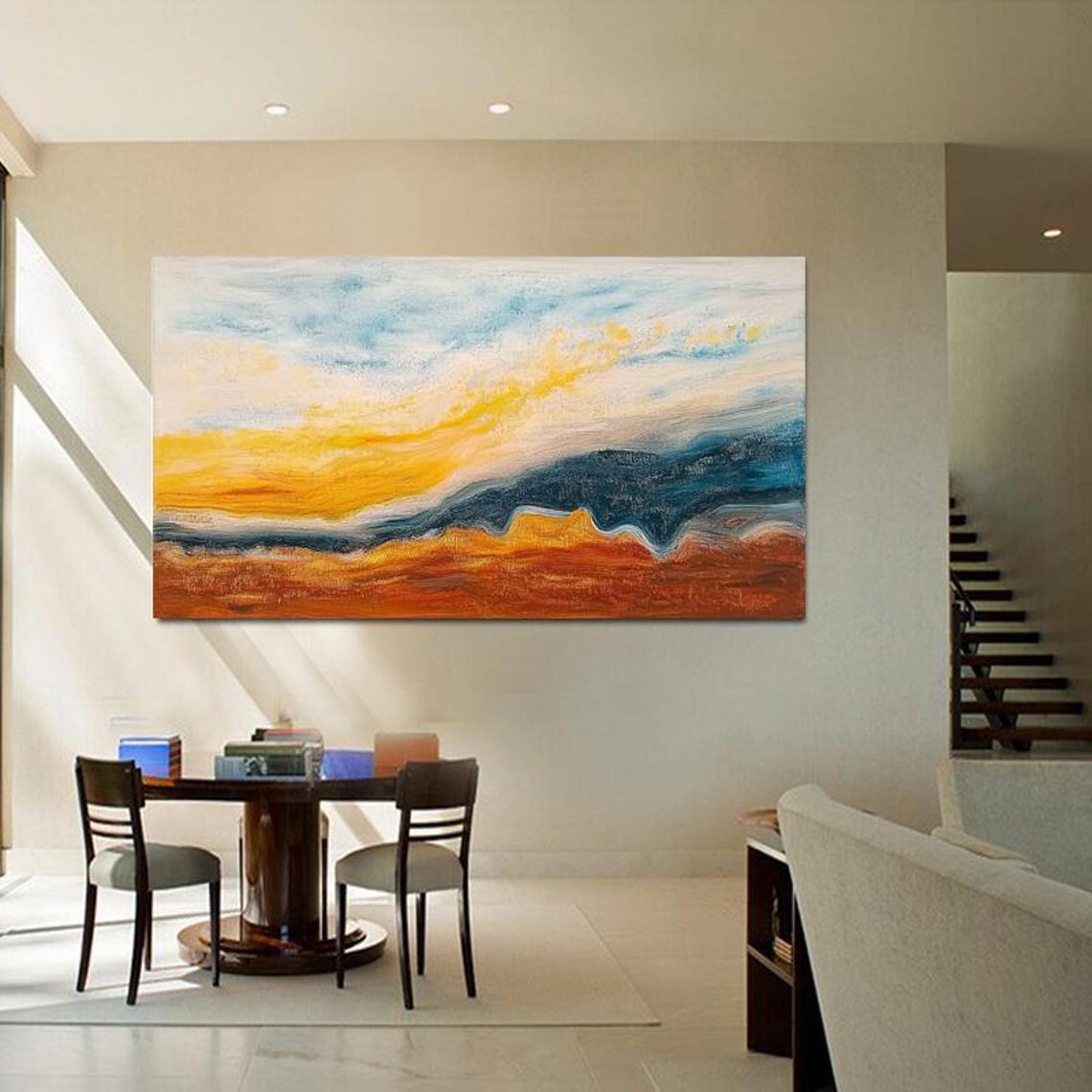 Fiery Abstract Sunset Waves Over the Deep Ocean Canvas Poster - Image 4