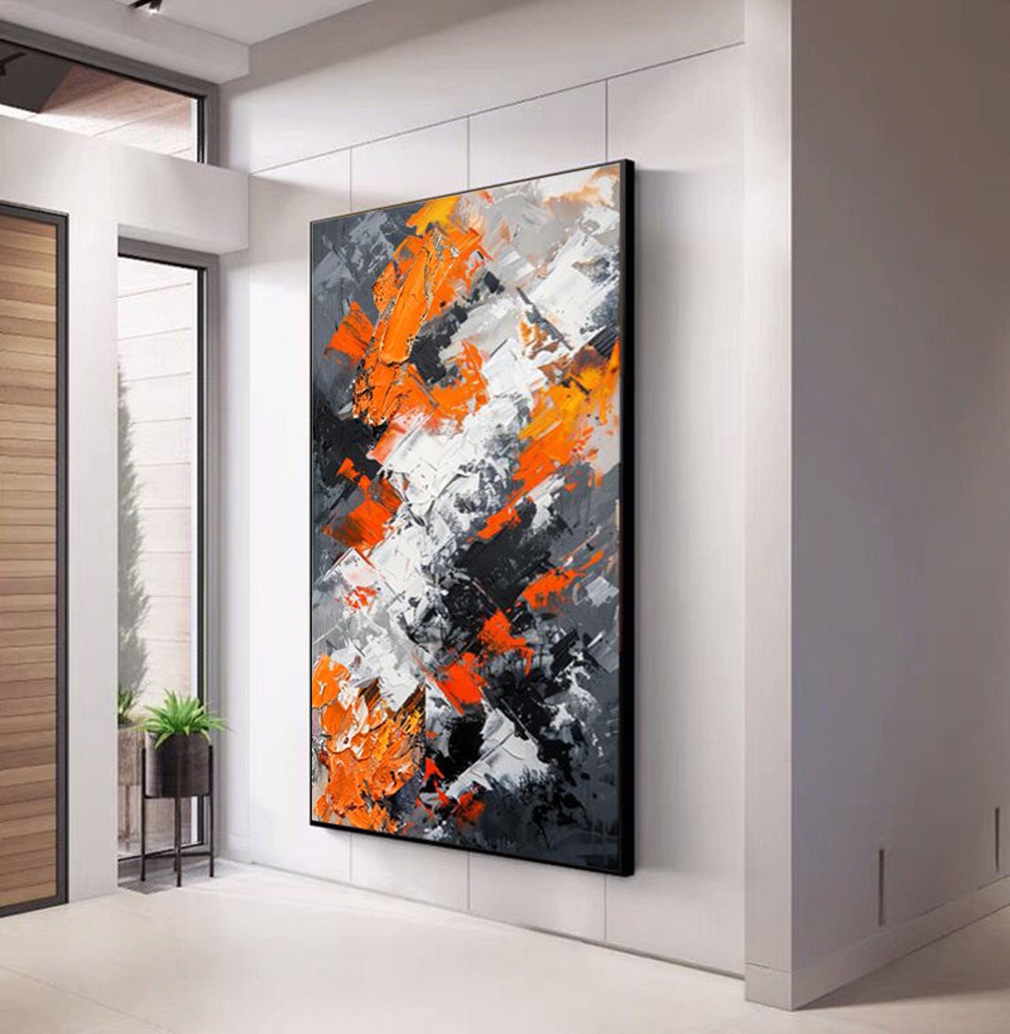 Fiery Orange Black and White Vertical Abstract Artwork Poster - Image 4