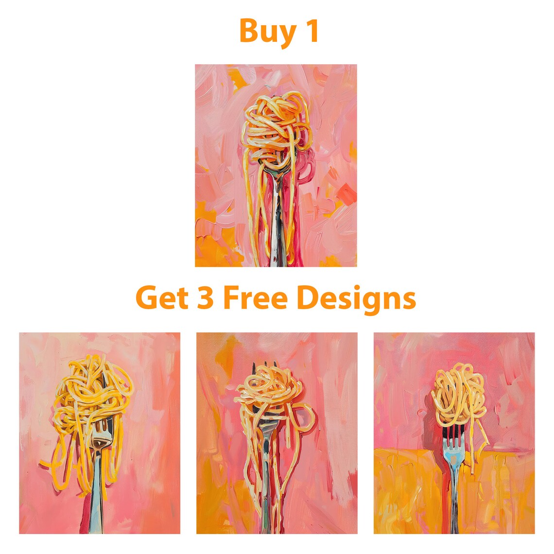 Playful Spaghetti Twirled On Fork Oil Painting Food Art Poster - Image 6