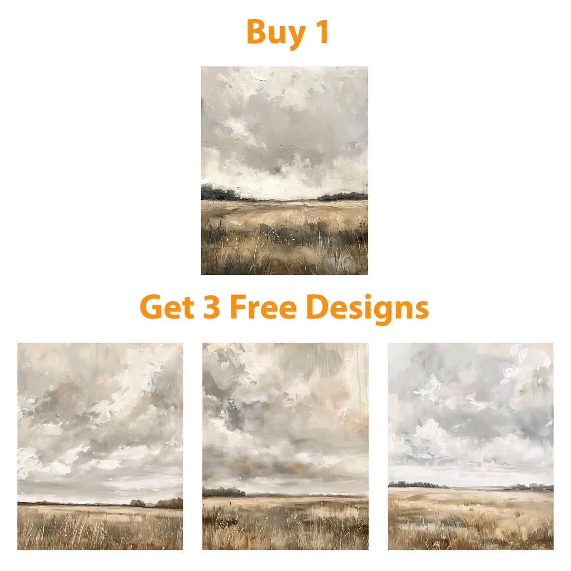 Muted Spring Field Landscape, Beige Neutral Tones - Image 6
