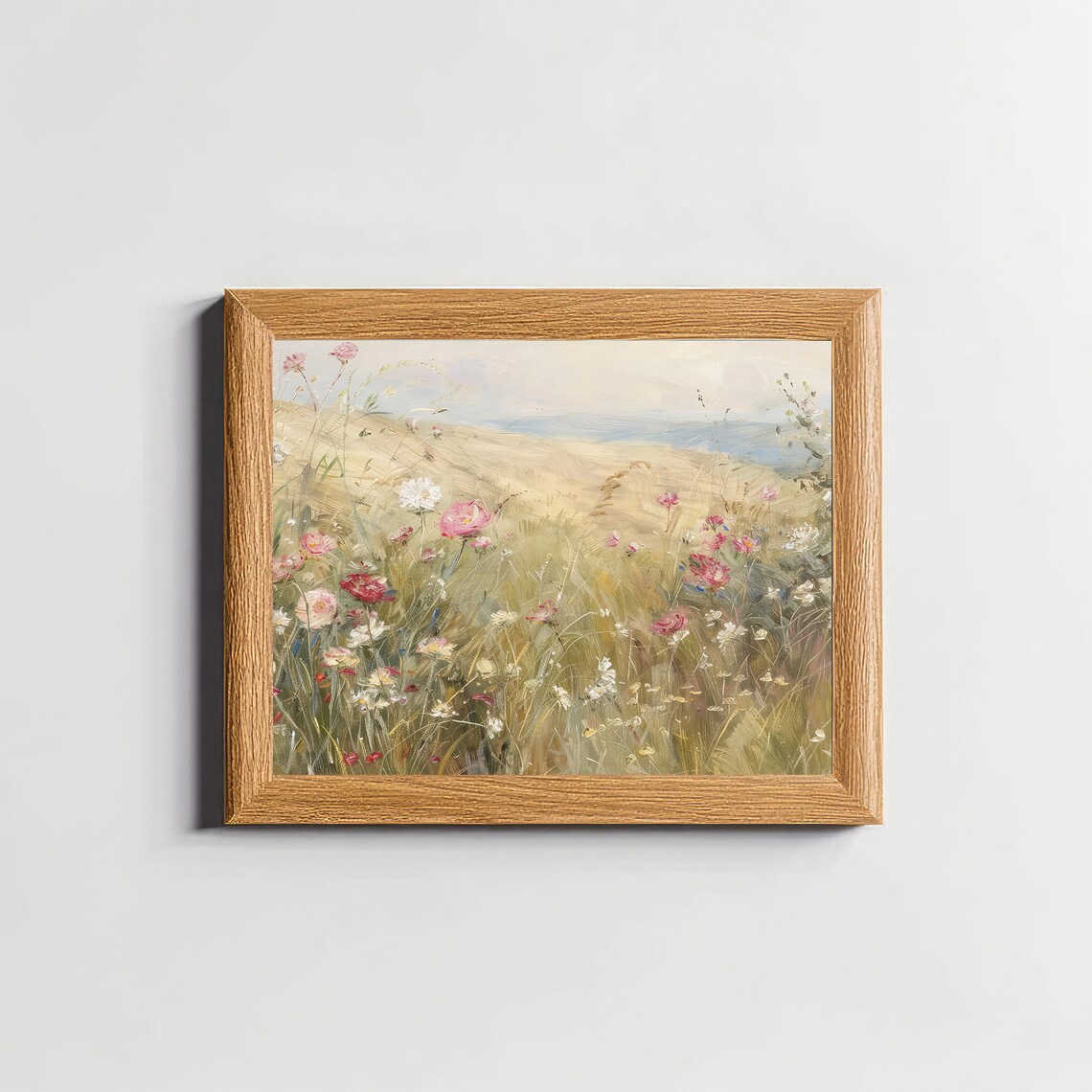 Soft Wildflower Meadow Painting Pink Blossoms Golden Field Poster - Image 4