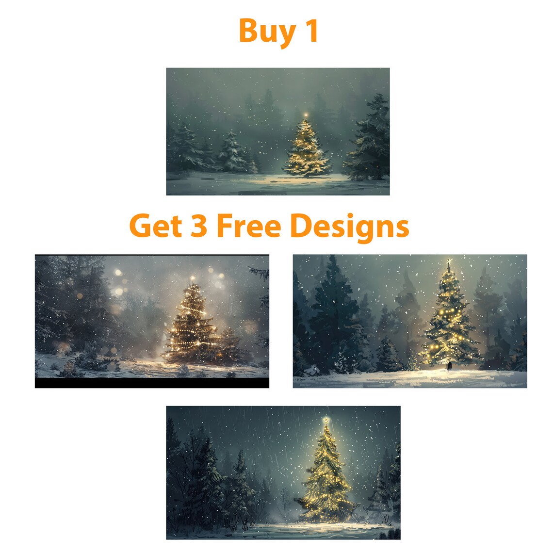 Magical Lit Christmas Tree Glowing In Snowy Night Forest Poster - Image 5
