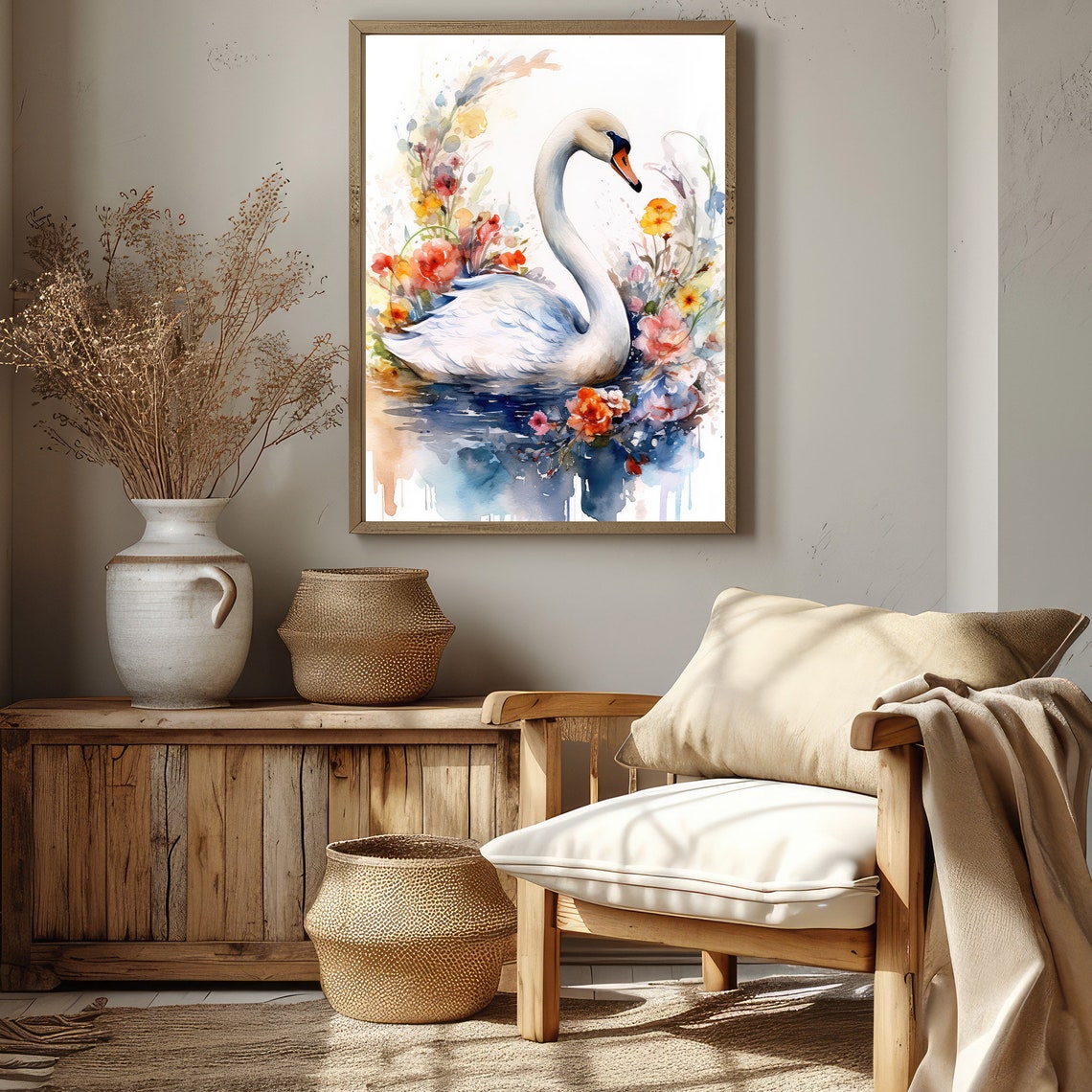Swan With A Pink Flower Print Soft Girl Aesthetic Painting Dreamy Balletcore Wall Art Pastel Coquette Aesthetic Teen Girl Bedroom Bow - Image 4