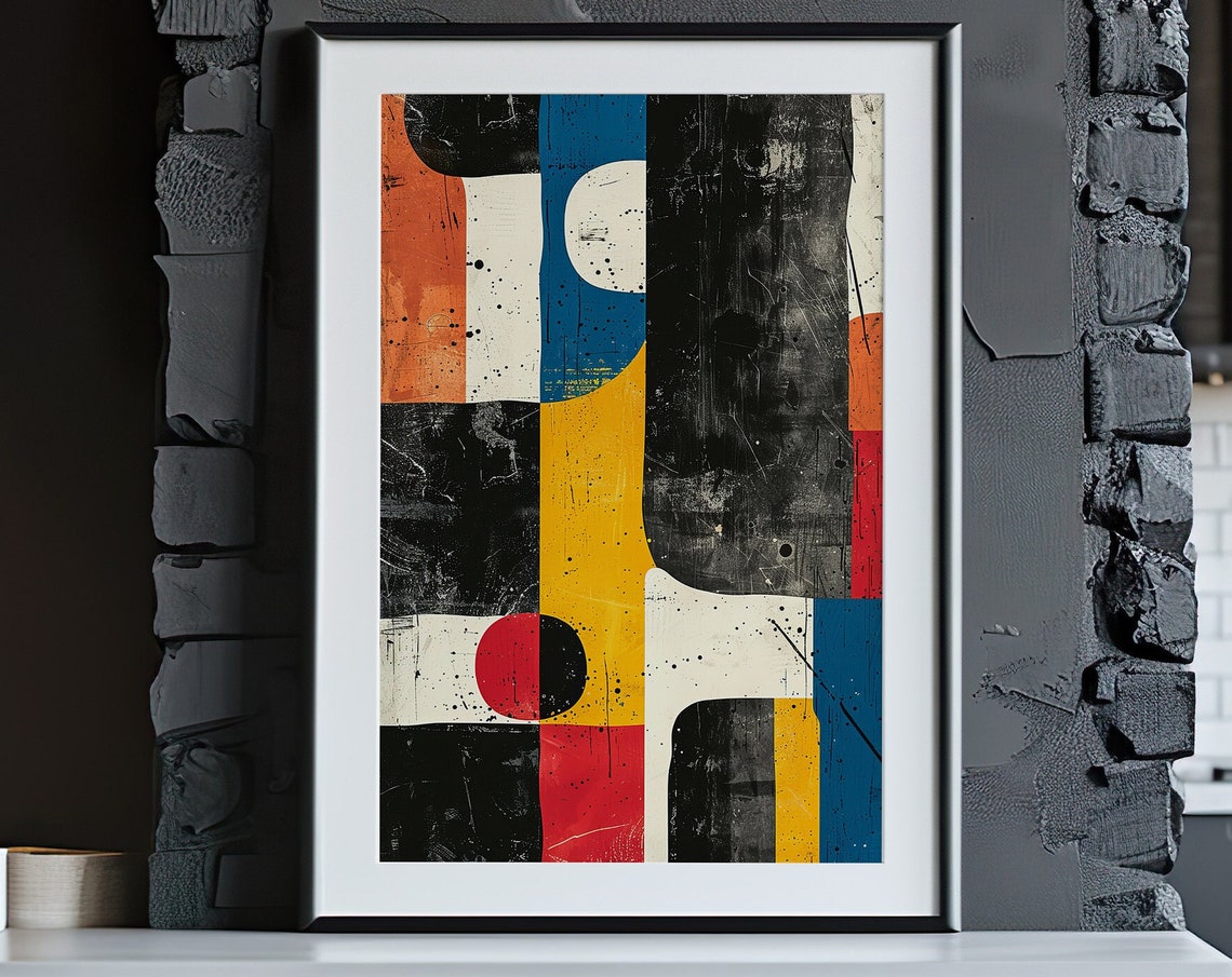 Mid Century Geometric Abstract Bold Blocks Modern Art Poster - Image 4