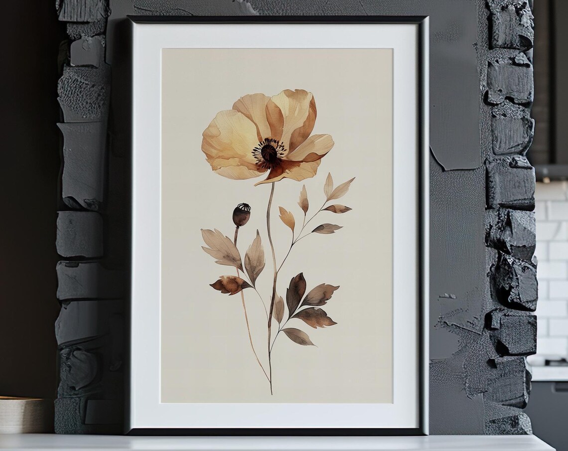Beige Anemone Flower Watercolor Minimalist Neutral Decor Art Poster - Image 5