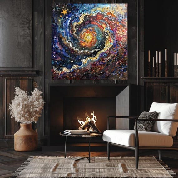 Celestial Mosaic Art Dark Mystical Wall Decor Ready To Hang Wall Art Home Living Room Square Enchanted Wall
