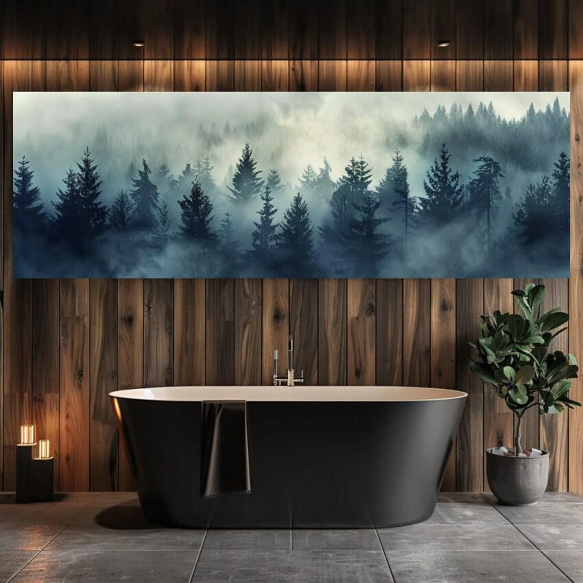 Foggy Blue Pine Forest Panorama Misty Mountain Trees Nature Poster - Image 2