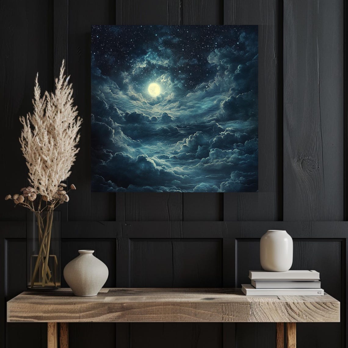 Moonlit Cloudscape Wall Art Enchanting Night Sky Print Dreamy Celestial Decor Mystical Clouds And Stars Art Unique Gift Idea - Image 4