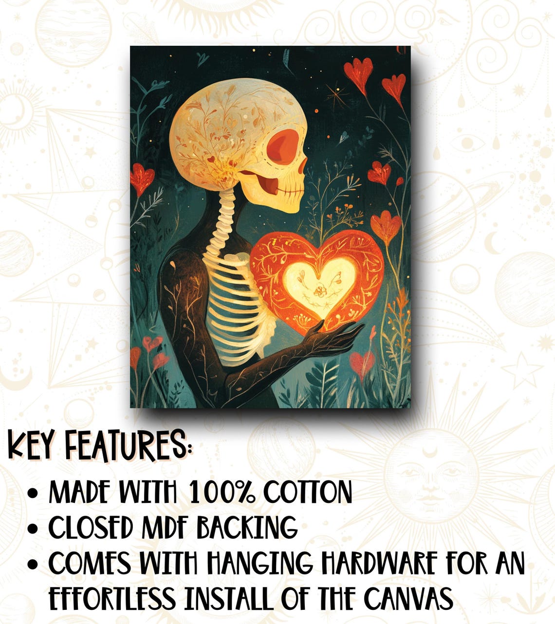 Skeleton Holding Glowing Heart Folk Art Dark Teal Love Poster - Image 2