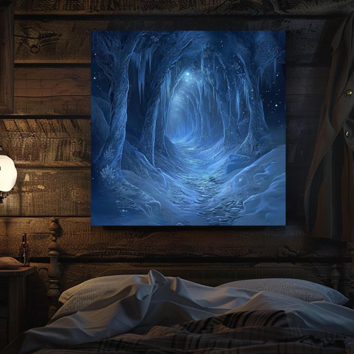 Glowing Frozen Blue Ice Tunnel Through Magical Winter Forest Poster - Image 2