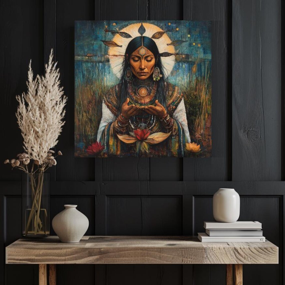 Divine Spiritual Mother with Halo Cupped Hands Sacred Feminine Poster - Image 3