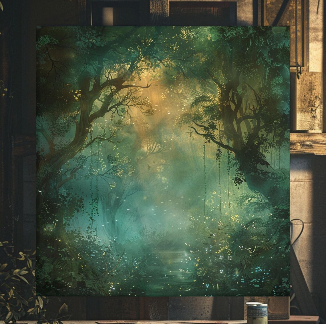 Divine Forest Wall Decor Green Nature Inspired Painting Forest Scene Print Rustic Home Decor Tranquil Wall Art Nature Lover Gift