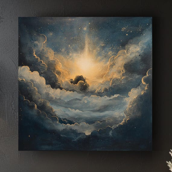 Celestial Cloudscape Wall Art Dreamy Sky Print Ethereal Clouds And Stars Art Heavenly Landscape Decor Unique Gift Idea