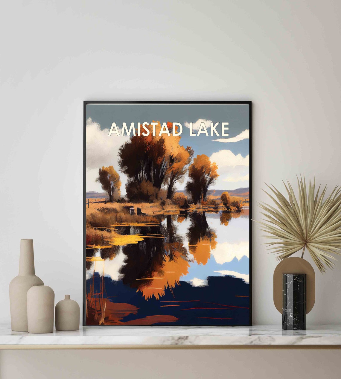 Amistad Lake Autumn Trees Reflection Mirror Calm Water Travel Poster - Image 2