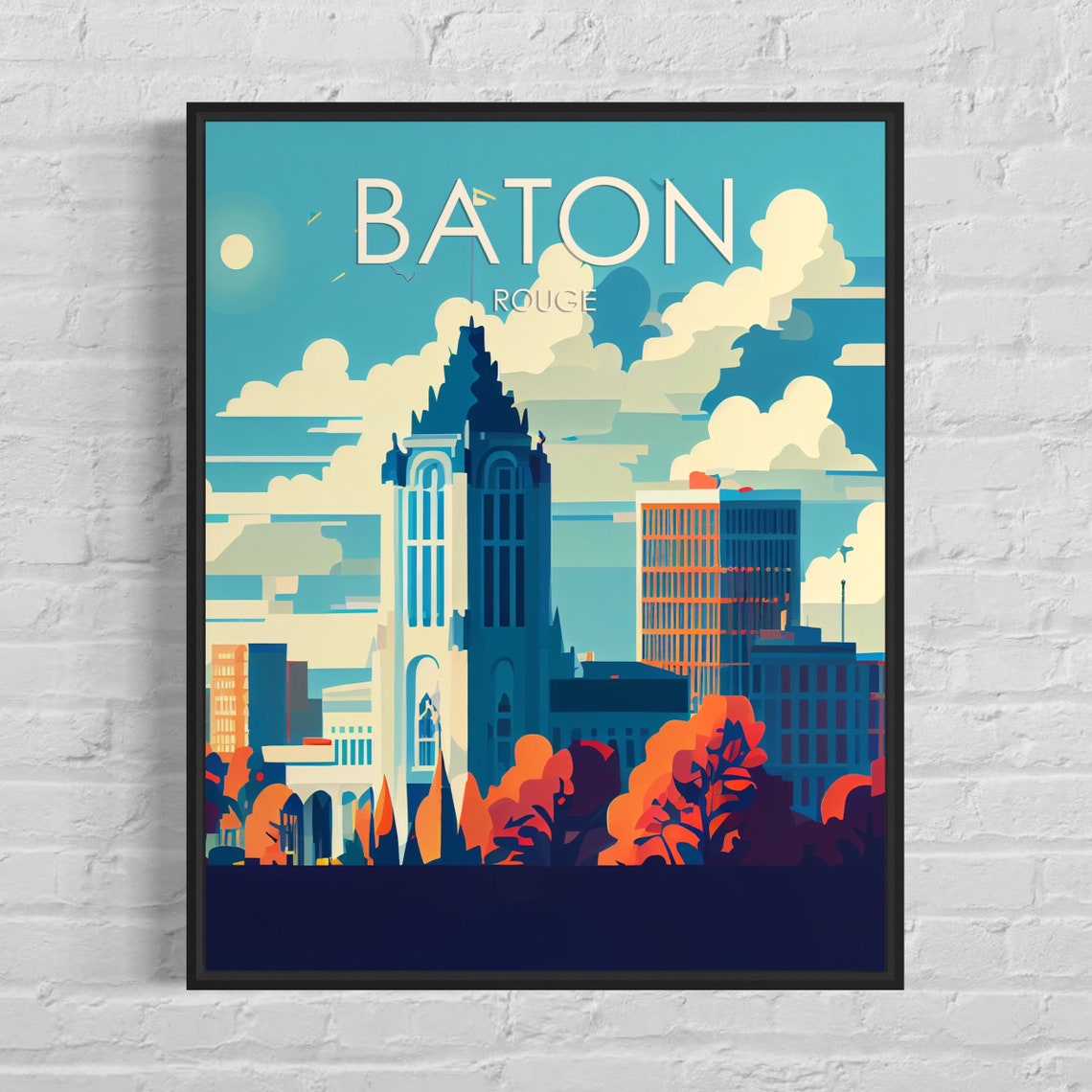 Baton Rouge Louisiana Downtown Skyline Autumn Colors Travel Poster