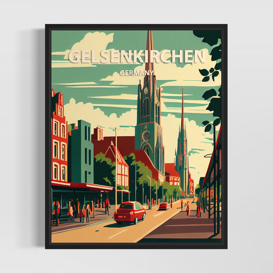 Gelsenkirchen Germany Vintage Minimal Street Scene Travel Poster