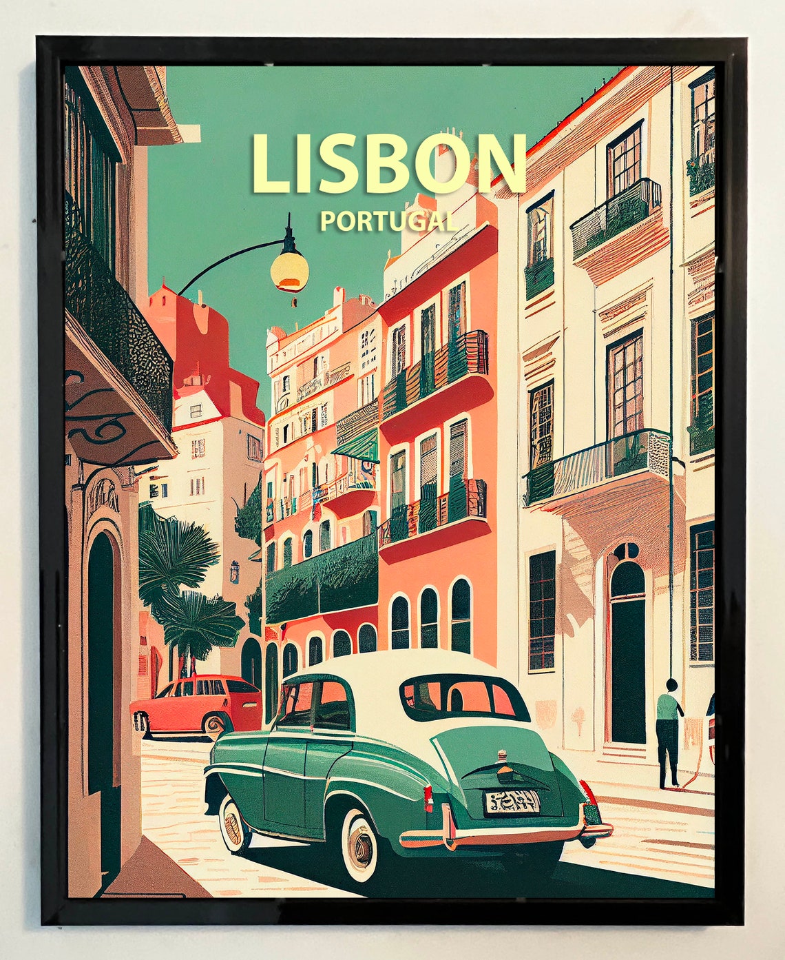 Lisbon Portugal Colorful Old Town Street Retro Travel Poster