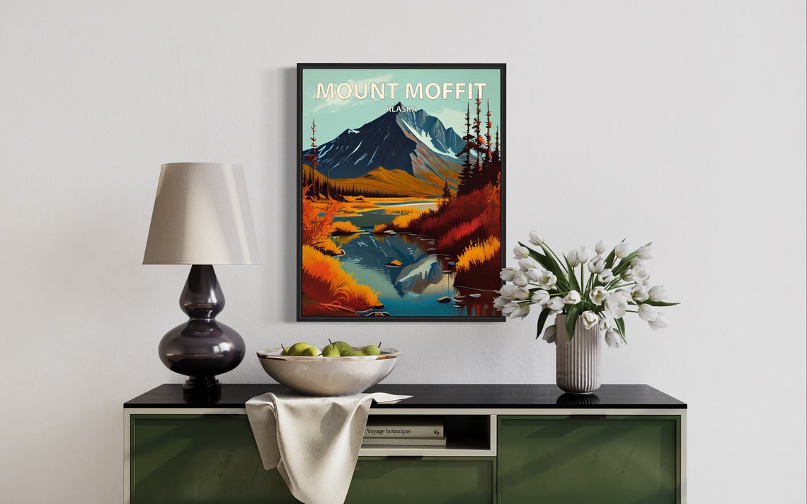 Mount Moffit Alaska Mirror Lake Autumn Shoreline Reflection Poster - Image 3