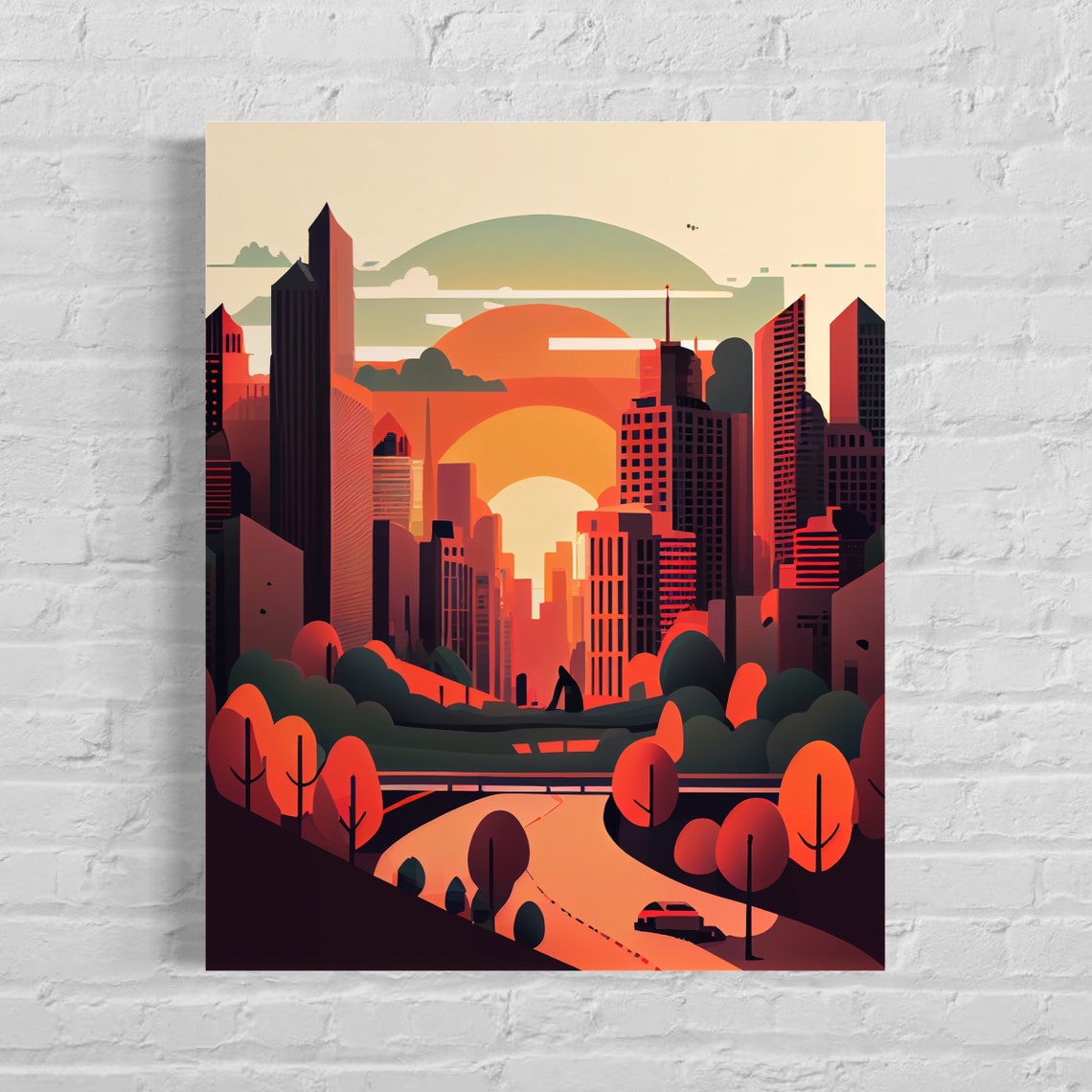 Atlanta City Skyline at Sunset Warm Retro Illustration Poster