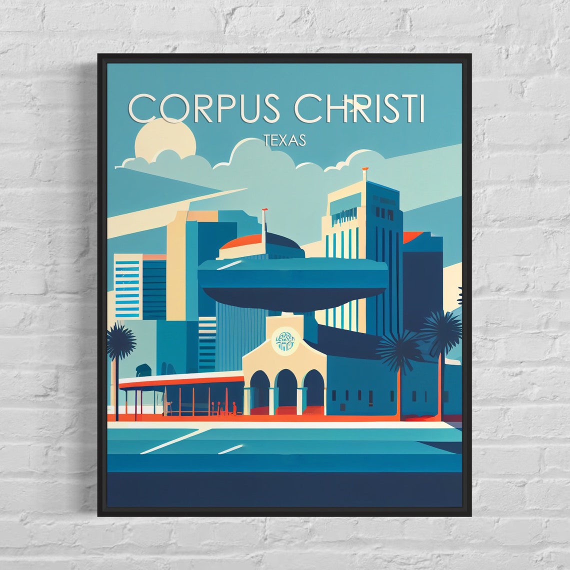 Corpus Christi Texas Retro Bayfront Downtown Skyline Travel Poster
