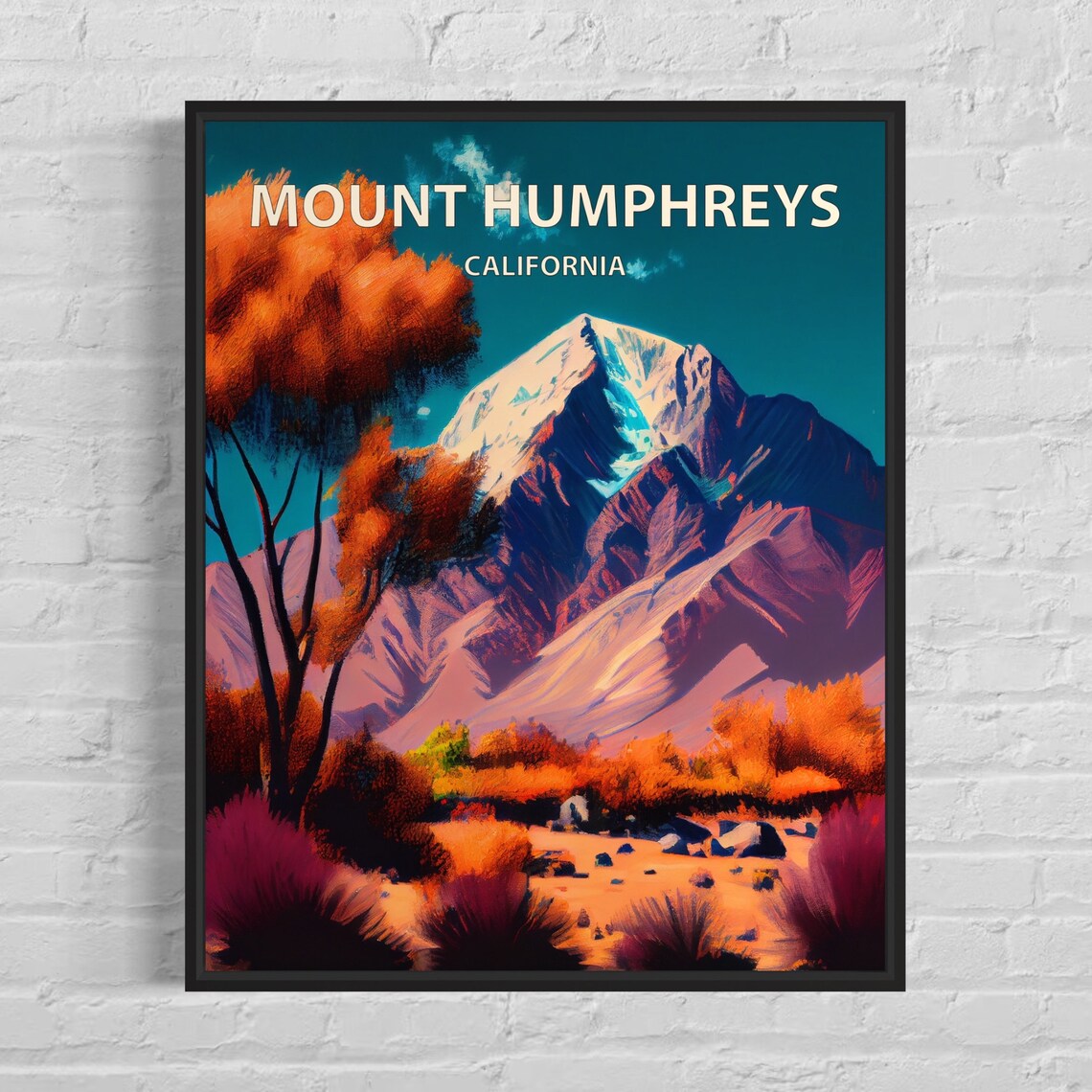 Mount Humphreys California Desert Foothills Autumn Retro Travel Poster