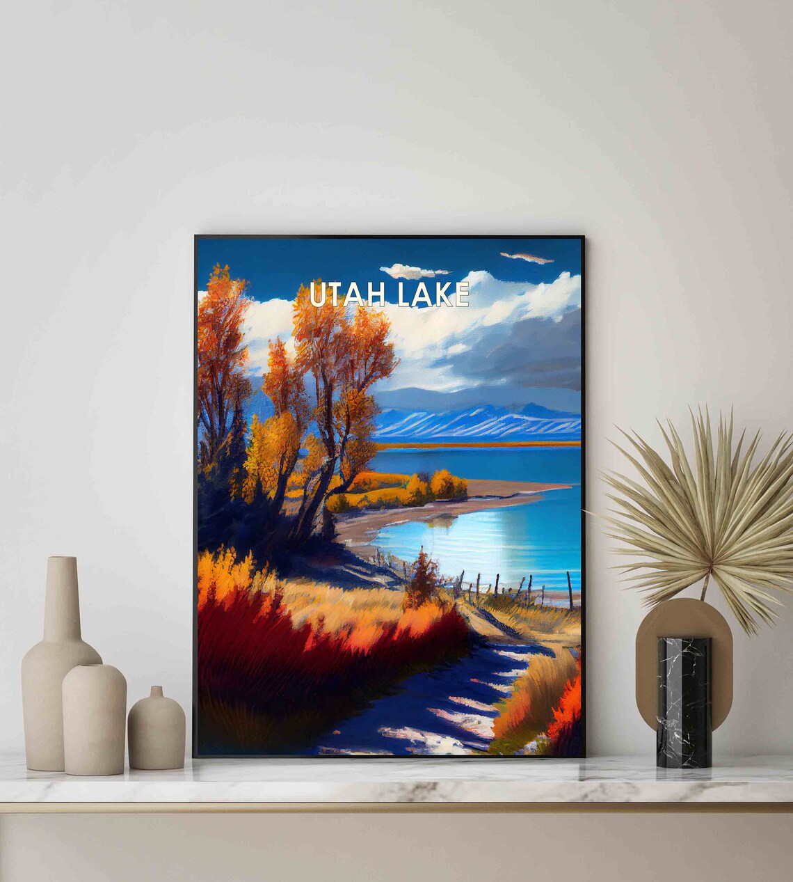 Utah Lake Autumn Shoreline Golden Trees Mountain View Poster - Image 2