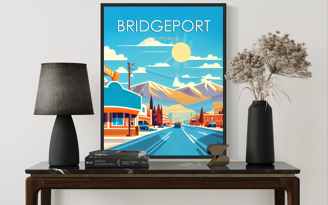 Bridgeport California Sunny Main Street Snowy Mountains View Poster - Image 3