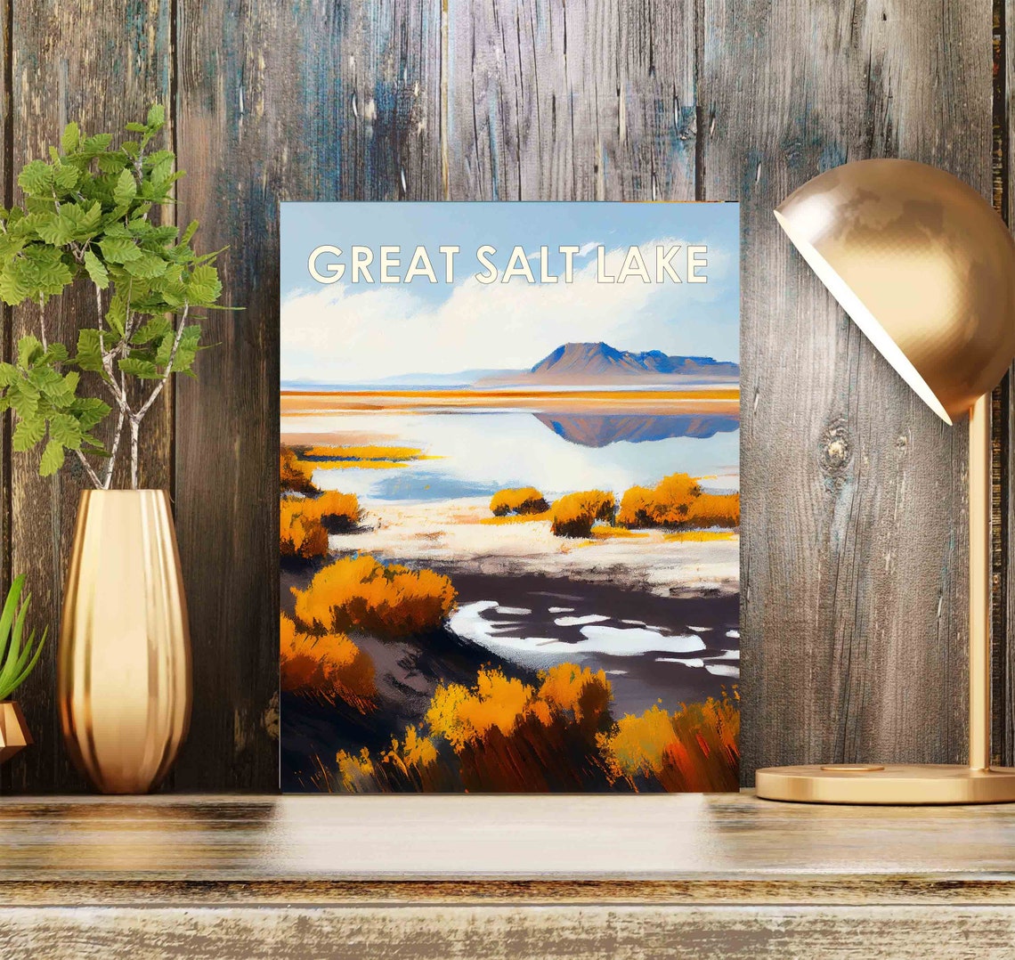 Great Salt Lake Utah Autumn Shoreline Vintage 1960s Scene Poster - Image 2