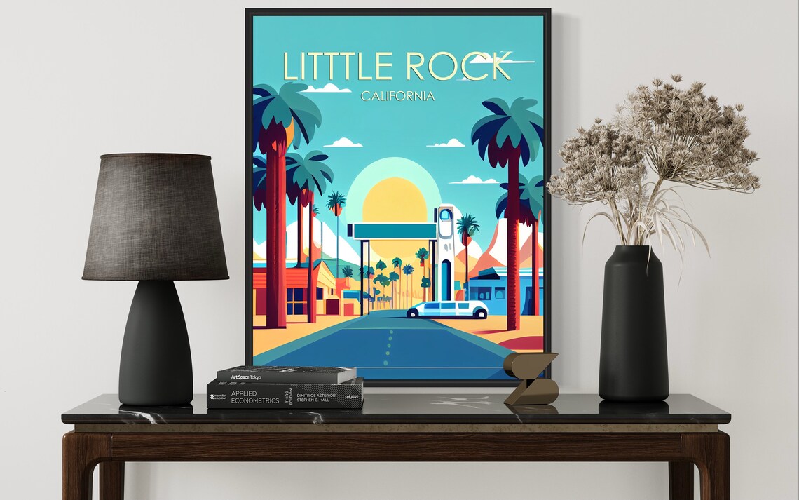 Littlerock California Retro Palm Street Arch Sunset Scene Poster - Image 3