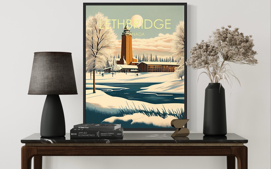 Lethbridge Canada Snowy Tower Lake Winter Retro Travel Poster - Image 2