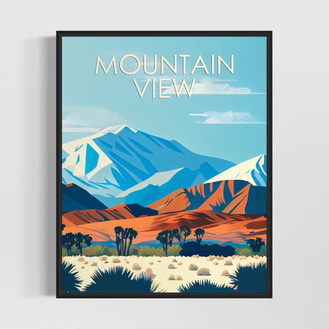 Mountain View Snow Capped Peaks Desert Valley Landscape Poster