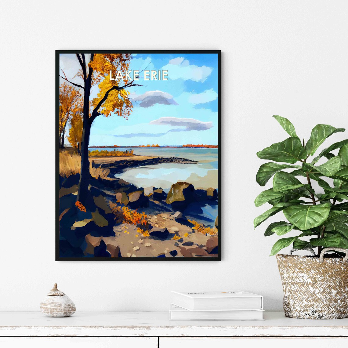 Lake Erie Autumn Golden Rocky Shoreline Great Lakes Travel Poster - Image 3