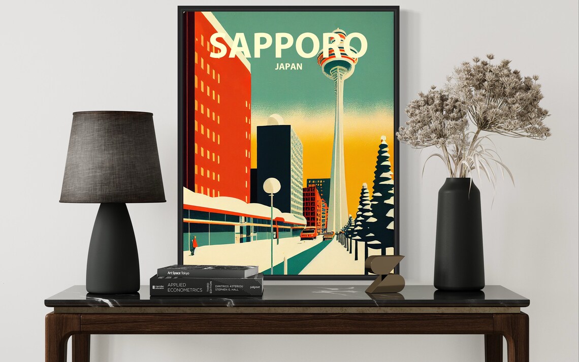 Sapporo Japan TV Tower Snowy Winter City Street Hokkaido Retro Poster - Image 3