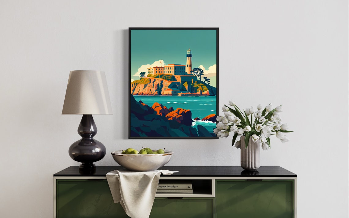 Alcatraz Island California Lighthouse Rocky Shore Vintage Poster - Image 2